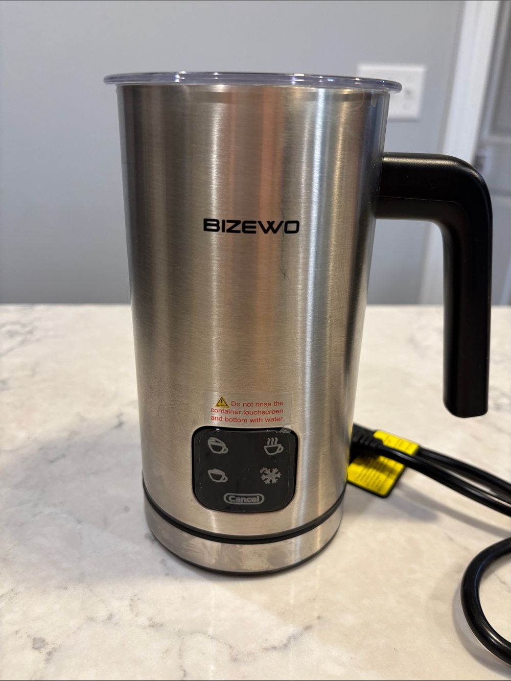 Bizewo Stainless Steel Electric Milk Frother - Silver with Black Handle